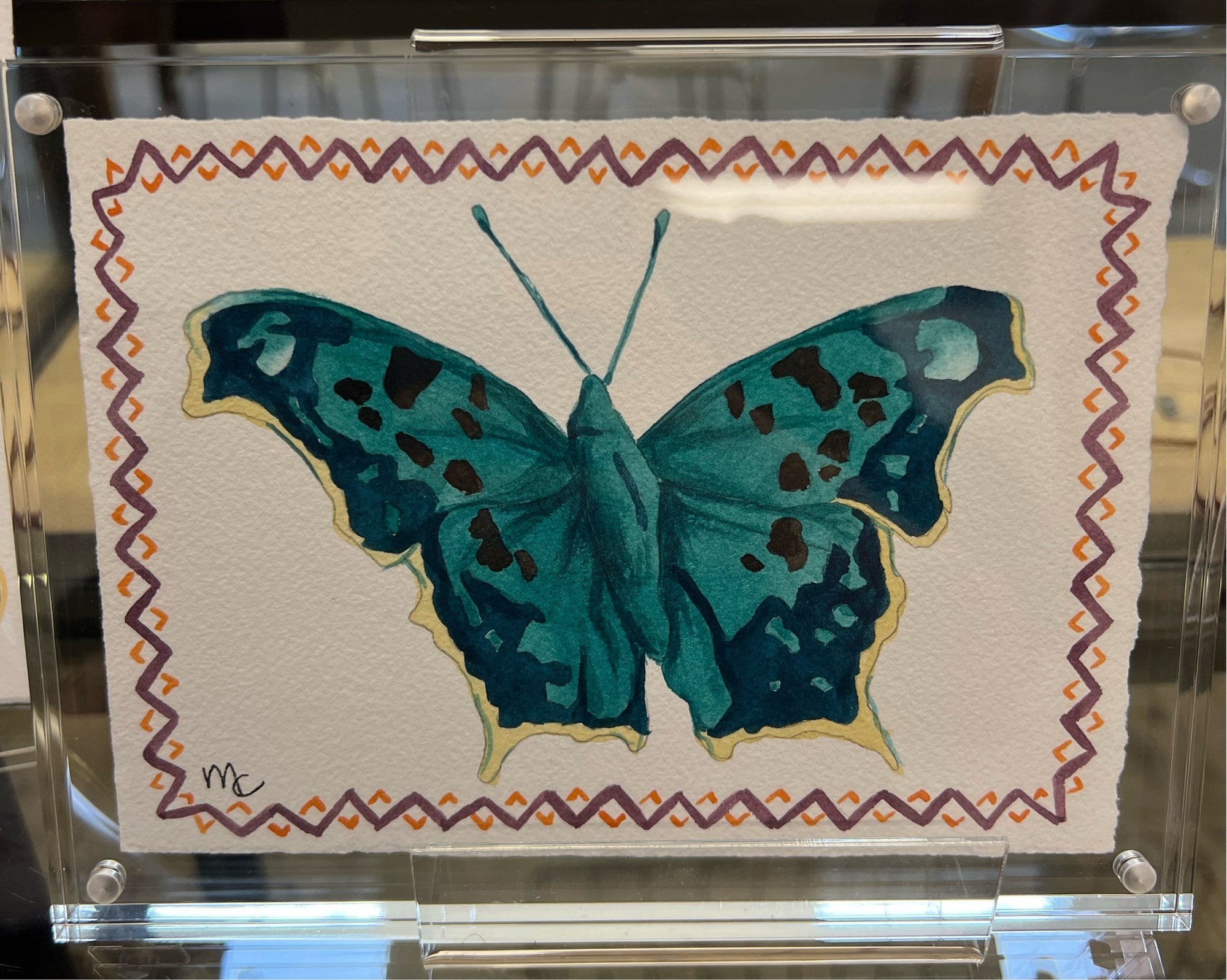 Question Mark Butterfly with border in acrylic frame
