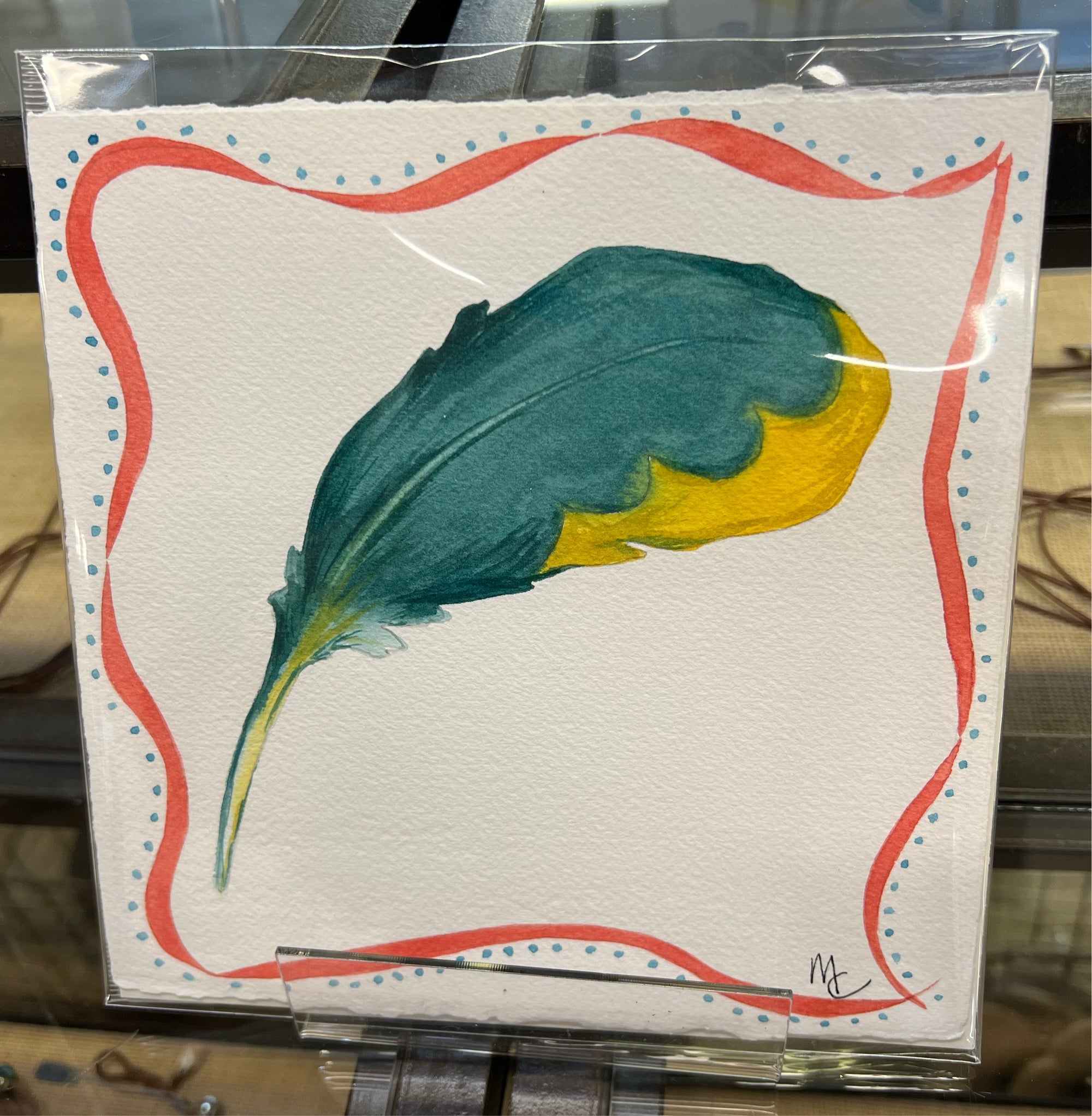 Teal and Yellow Feather